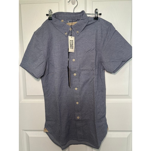 Nifty‎ Genius Button Down Shirt Short Sleeve Blue Casual Oxford Shirt XS - Picture 1 of 7